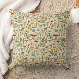 Whimsical Autumn Mushroom Forest Seamless Pattern Throw Pillow