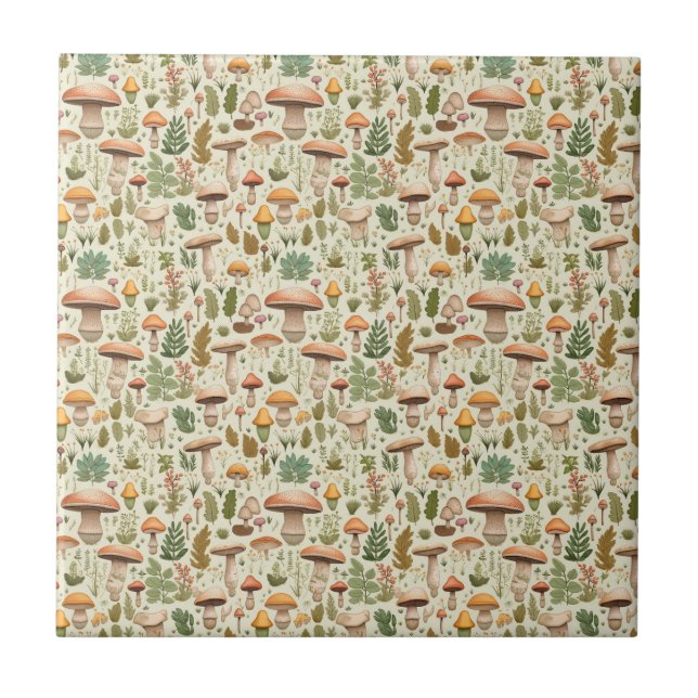 Whimsical Autumn Mushroom Forest Seamless Pattern Tile (Front)