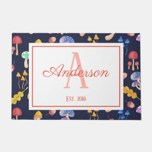 Whimsical Autumn Mushrooms   Personalized Doormat