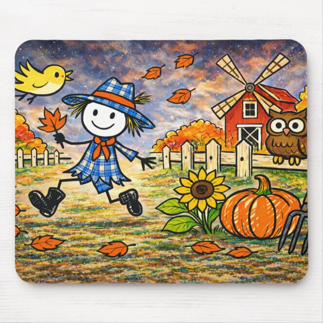 Whimsical Autumn Scarecrow Farm Mouse Pad (Front)