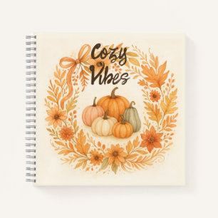 Whimsical Autumn Wreath with Pumpkins - Boho Fall Notebook