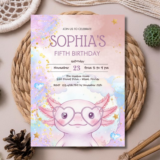 Whimsical axolotl kids birthday invitation (Creator Uploaded)