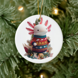 Whimsical Axolotl Lovers Ceramic Ornament