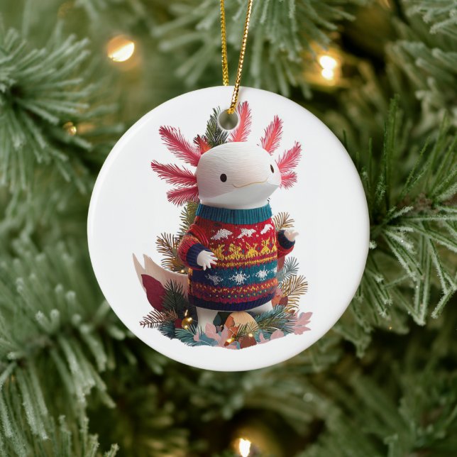 Whimsical Axolotl Lovers Ceramic Ornament (Tree)