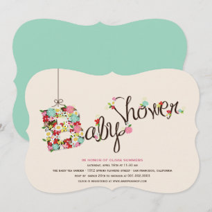 Whimsical B Spring Flowers Baby Shower Invite
