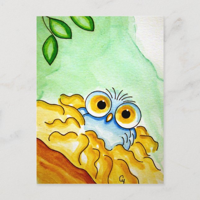 WHIMSICAL BABY BLUE OWL Postcard (Front)