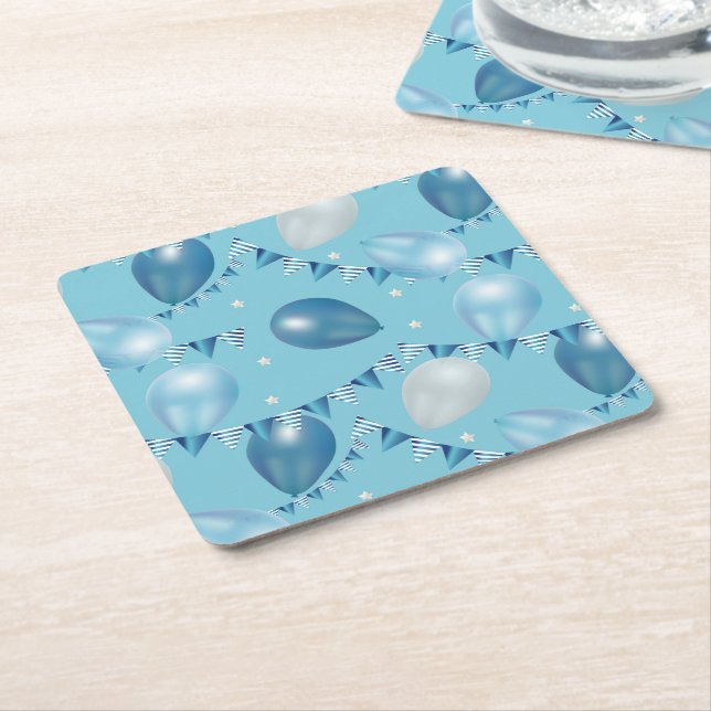 Whimsical Baby Blue Party Coasters (Angled)