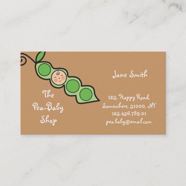 Whimsical Baby Boy Pea in a Pod Cute Cartoon Business Card (Front)