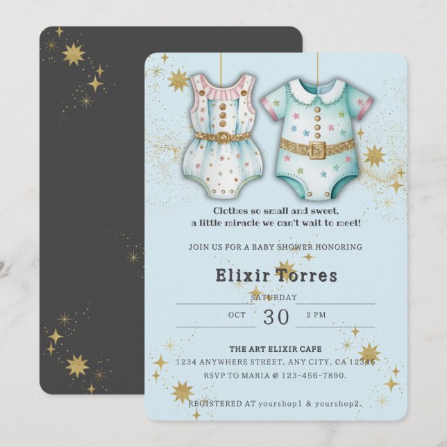 Whimsical Baby Clothes Gender Neutral Baby Shower Invitation (Front/Back)