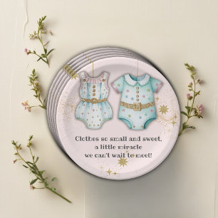 Whimsical Baby Clothes Gender Neutral Baby Shower Paper Plate