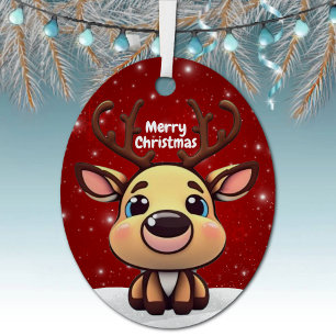 Whimsical Baby Deer Snowy Christmas Berry Red 🎄🦌 Metal Ornament