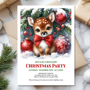 Whimsical baby deer snowy forest watercolor cozy  invitation