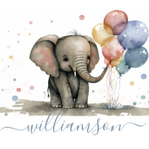 Whimsical Baby Elephant Balloon Custom Note Card