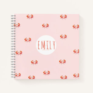 Whimsical baby girl watercolour crab monogram notebook