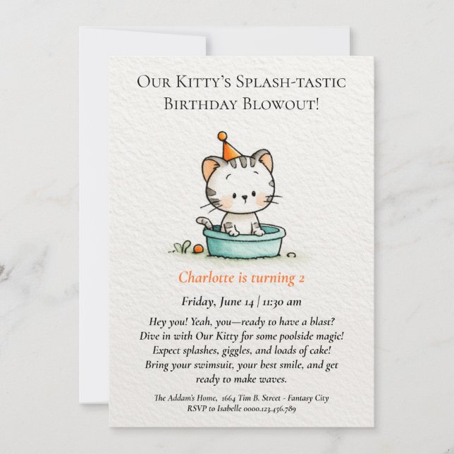 Whimsical Baby Kitty Invitation Anniversaire (Devant)