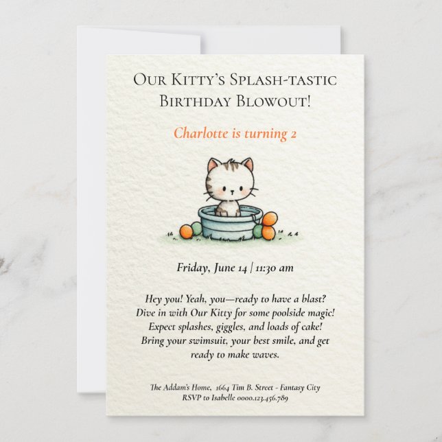 Whimsical Baby Kitty Invitation Anniversaire (Devant)