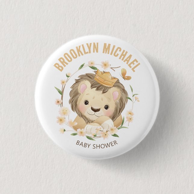 Whimsical Baby Lion king Baby Shower 1 Inch Round Button (Front)
