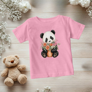 Whimsical Baby Panda Florals Baby Toddler Girls T-Shirt