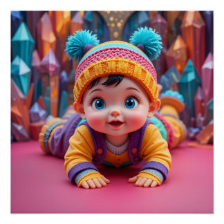 Whimsical Baby Papercraft Scene Poster