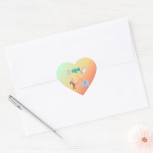 Whimsical Baby Shower Animal Parade Heart Sticker