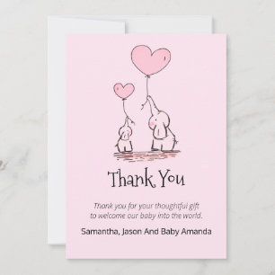 Whimsical Baby Shower Thank You   Elephants Pink