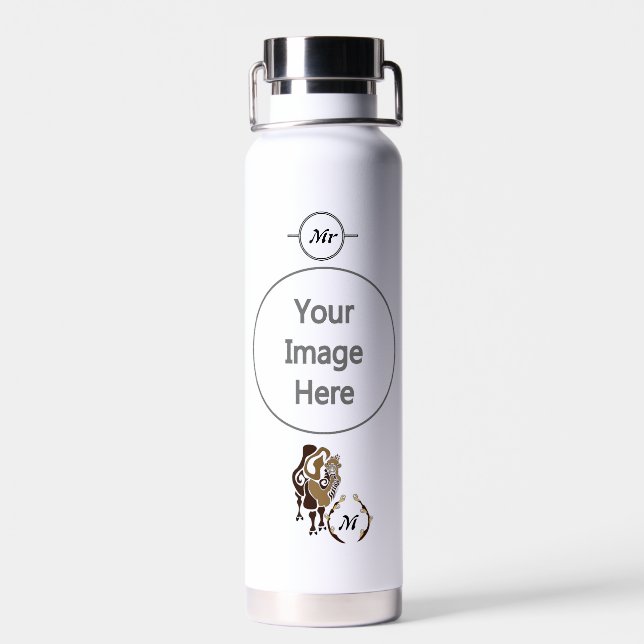 Whimsical Bactrian Camel Monogram Water Bottle (Back)