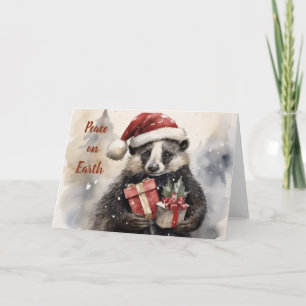 Whimsical Badger Christmas Card 