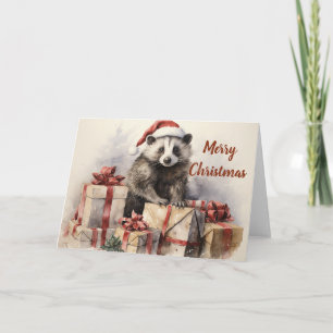 Whimsical Badger Christmas Card 