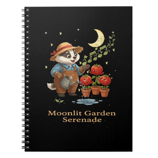 Whimsical Badger Gardener Moonlit Garden Serenade  Notebook (Front)