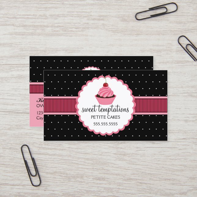 Whimsical Bakery Cupcake Business Card (Front/Back In Situ)