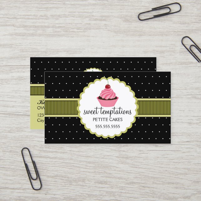 Whimsical Bakery Cupcake Business Card (Front/Back In Situ)