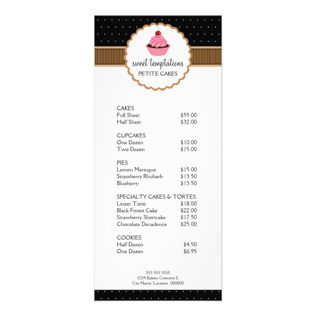 Whimsical Bakery Cupcake Taupe Rack Cards (Front)
