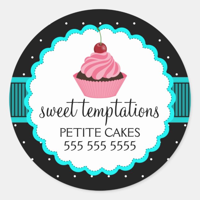 Whimsical Bakery Cupcake Turquoise Box Seals (Front)