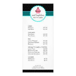 Whimsical Bakery Cupcake Turquoise Price List Rack Card
