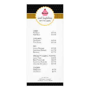 Whimsical Bakery Cupcake Yellow Price List Rack Card