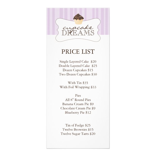 Whimsical Bakery Price List Rack Card (Front)