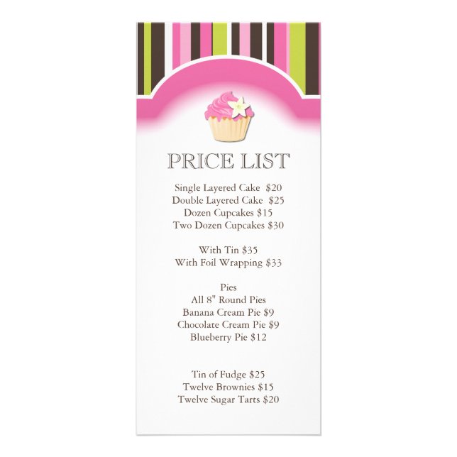 Whimsical Bakery Price List Rack Card (Front)