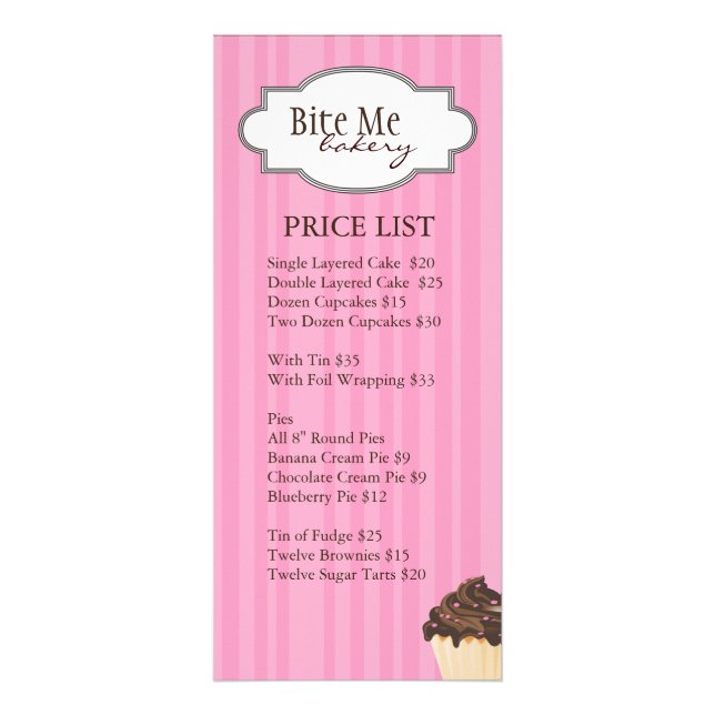 Whimsical Bakery Price List Rack Card (Front)