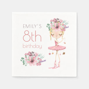 Whimsical Ballerina Floral 8th Birthday Party Girl Napkin