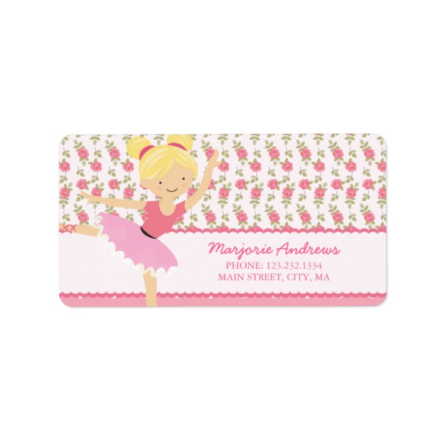 Whimsical Ballerina Floral Pink Girly Personalized Label (Front)