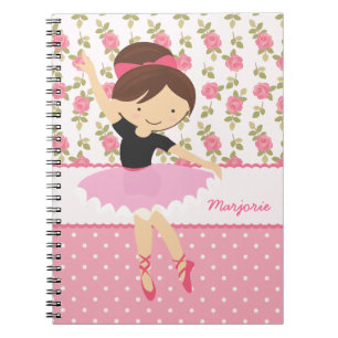 Whimsical Ballerina Floral Pink Girly Personalized Notebook
