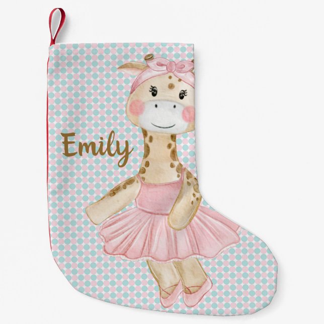 Whimsical Ballerina Giraffe Personalized Small Christmas Stocking (Front)
