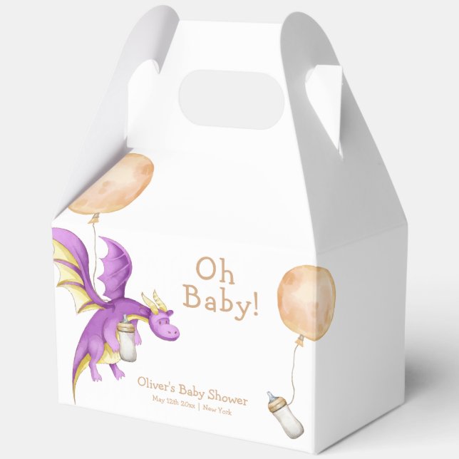 Whimsical Balloon Fairy Dragon Bottle Baby Shower Favor Box (Front)