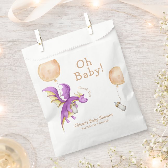 Whimsical Balloon Fairy Dragon Bottle Baby Shower  Favour Bag (Clipped)