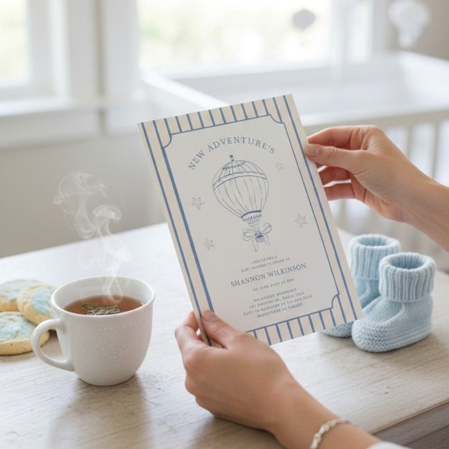 Whimsical Balloon Stripes Baby Sprinkle Invitation (Créateur téléchargé)