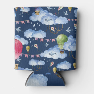 Whimsical Balloons: Watercolor Cloud Pattern Can Cooler