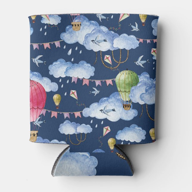 Whimsical Balloons: Watercolor Cloud Pattern Can Cooler (Front)