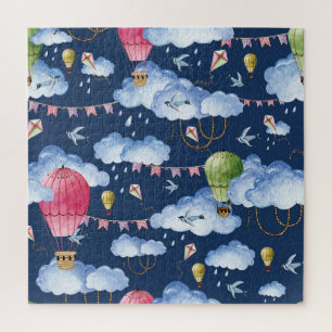 Whimsical Balloons: Watercolor Cloud Pattern Jigsaw Puzzle