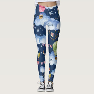 Whimsical Balloons: Watercolor Cloud Pattern Leggings