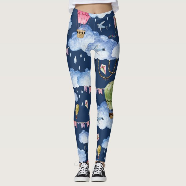 Whimsical Balloons: Watercolor Cloud Pattern Leggings (Front)